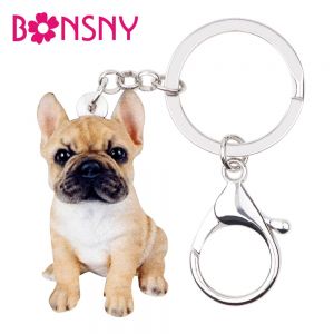Bonsny Acrylic Sitting French Bulldog Puppy Dog Key Chains Keychain Rings Animal Jewelry For Women Girls Handbag Car Charms Pets