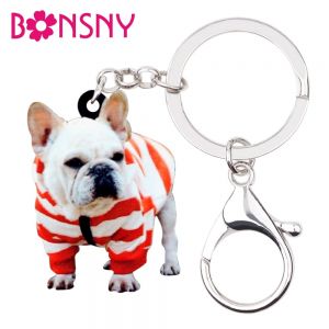 Bonsny Statement Fashion French Bulldog Terrier Dog Key Chains Keychains Rings Handbag Charms Animal Jewelry For Women Girls Pet