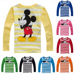 מצאתי המלצות וקופנים מרחבי הרשת בגדי ילידים - בנים ובנות  Toddler Kids Boys Girls Mickey Striped T-Shirt Long Sleeve Tops Casual Tee Shirt